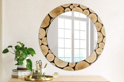 Round decorative wall mirror Wood logs