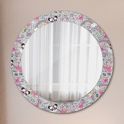 Round decorative wall mirror Panda unicorn