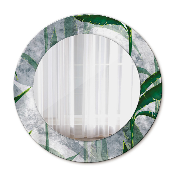 Round mirror printed frame Tropical leaves