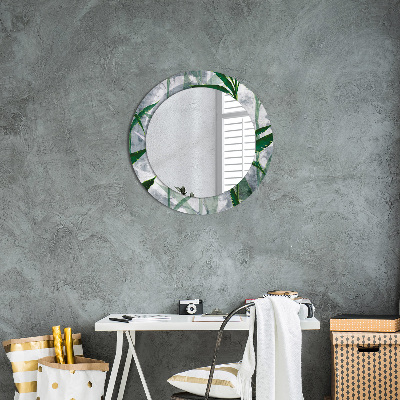 Round mirror printed frame Tropical leaves