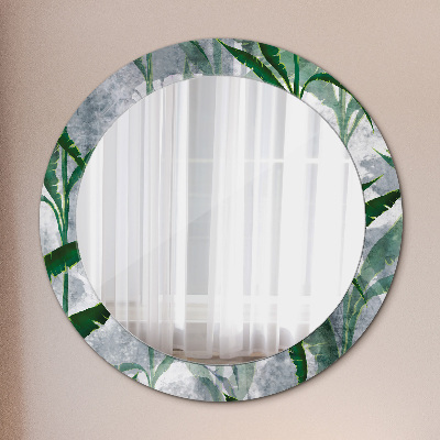 Round mirror printed frame Tropical leaves