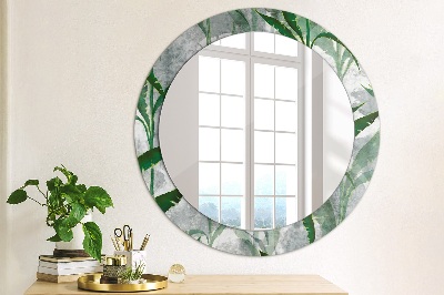 Round mirror printed frame Tropical leaves