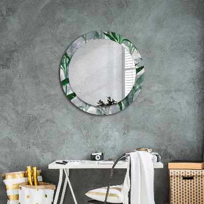 Round mirror printed frame Tropical leaves