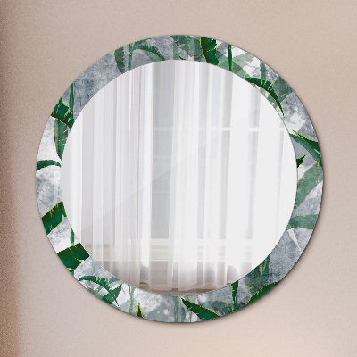 Round mirror printed frame Tropical leaves