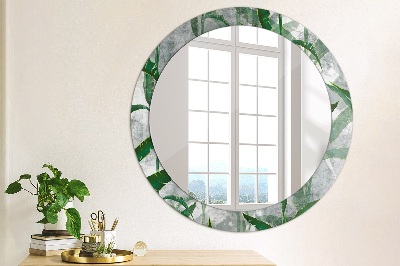 Round mirror printed frame Tropical leaves