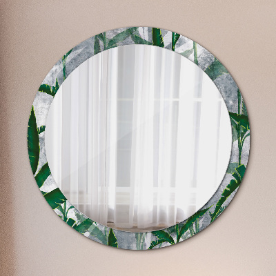 Round mirror printed frame Tropical leaves