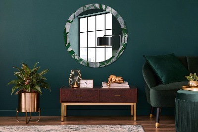 Round mirror printed frame Tropical leaves