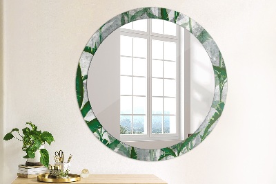 Round mirror printed frame Tropical leaves