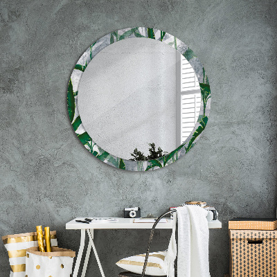 Round mirror printed frame Tropical leaves