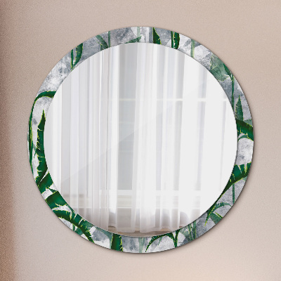 Round mirror printed frame Tropical leaves