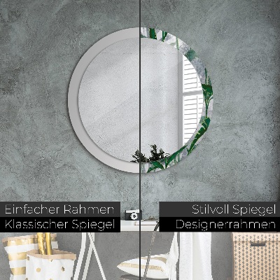 Round mirror printed frame Tropical leaves