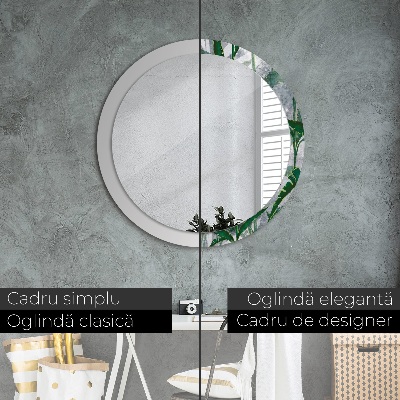 Round mirror printed frame Tropical leaves