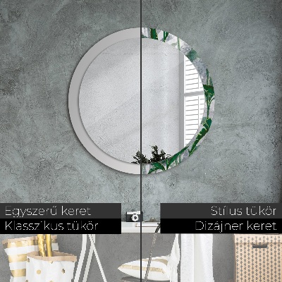 Round mirror printed frame Tropical leaves