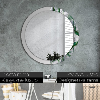 Round mirror printed frame Tropical leaves