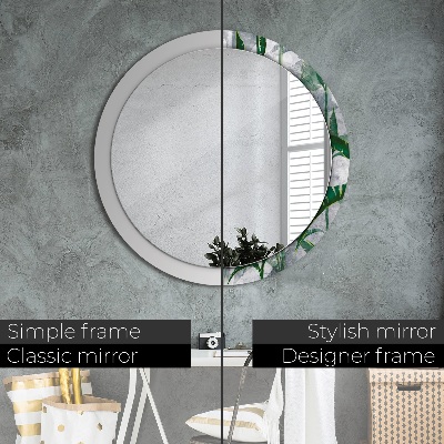 Round mirror printed frame Tropical leaves