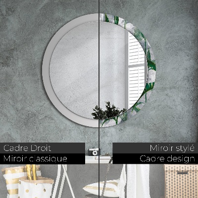 Round mirror printed frame Tropical leaves