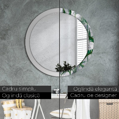 Round mirror printed frame Tropical leaves