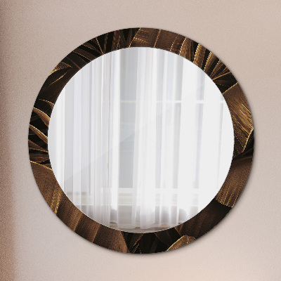 Round mirror decor Bronze banana leaves