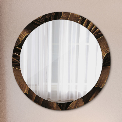 Round mirror decor Bronze banana leaves