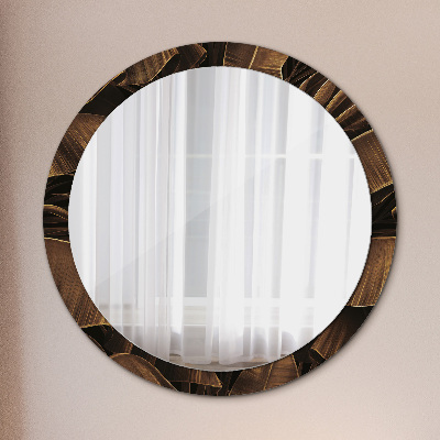 Round mirror decor Bronze banana leaves