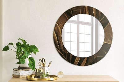 Round mirror decor Bronze banana leaves