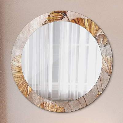 Round mirror decor Golden leaves