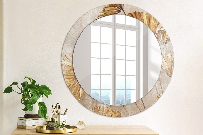 Round mirror decor Golden leaves