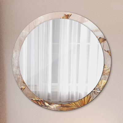 Round mirror decor Golden leaves