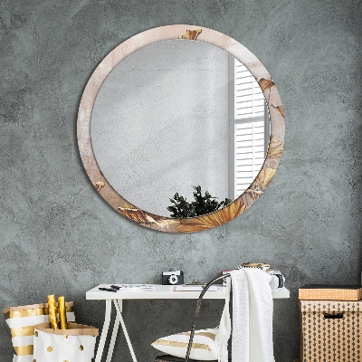 Round mirror decor Golden leaves