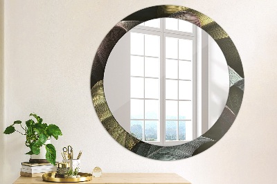 Round mirror decor Dark tropical leaves