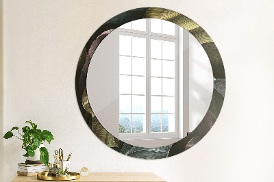 Round mirror decor Dark tropical leaves