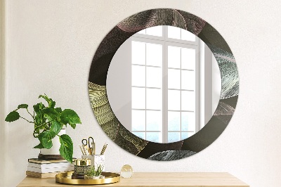 Round mirror decor Dark tropical leaves