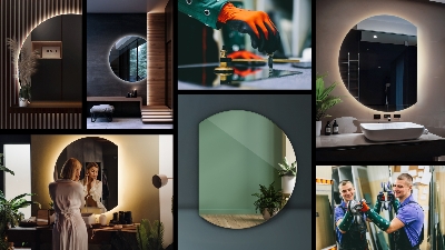 Half moon mirror with LED