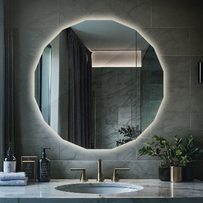 Geometric decorative mirror with LED lighting