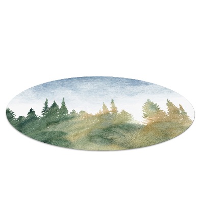 Round vinyl rug Forest watercolor landscape