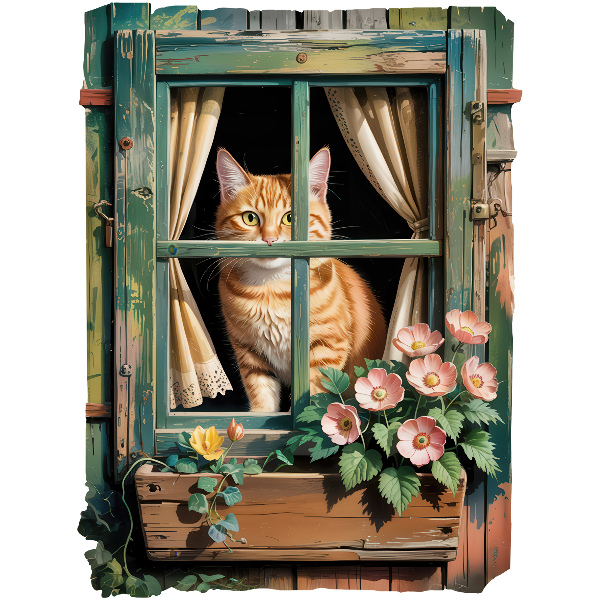 Fake window wall sticker 30x39 Kitten in the window