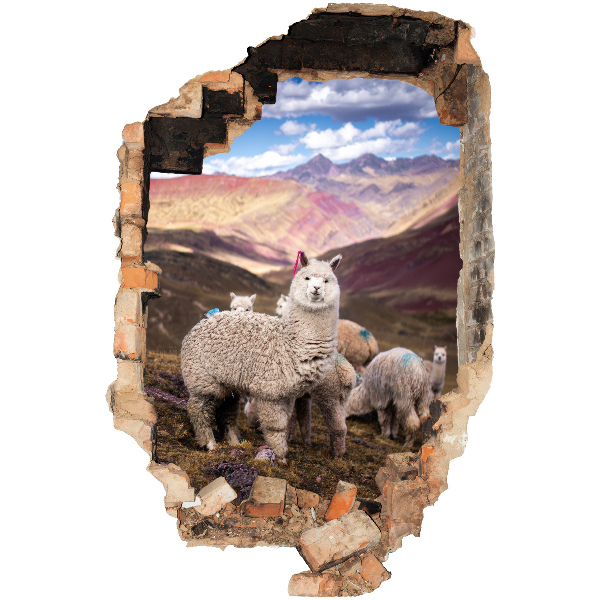 3D wall hole sticker 34x51 Alpacas mountains
