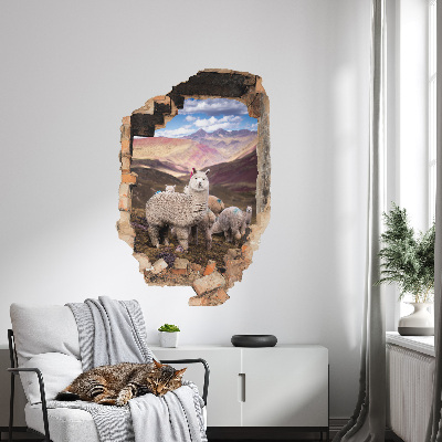 3D wall hole sticker 34x51 Alpacas mountains