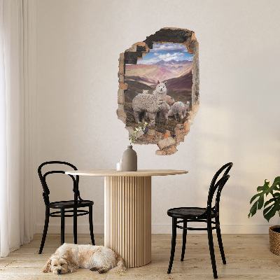 3D wall hole sticker 34x51 Alpacas mountains