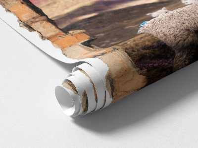 3D wall hole sticker 34x51 Alpacas mountains