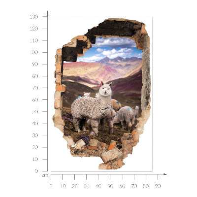 3D wall hole sticker 34x51 Alpacas mountains
