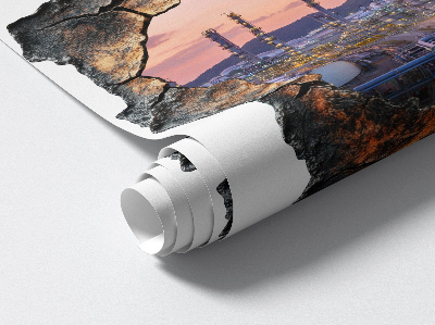 3D wall hole wallpaper 23x24 Refinery towers