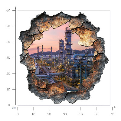 3D wall hole wallpaper 23x24 Refinery towers