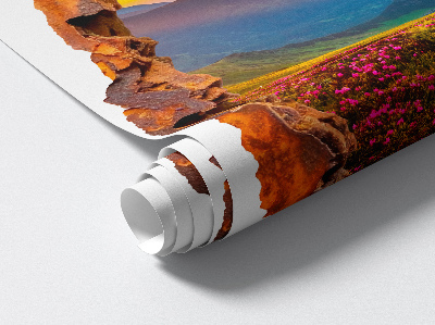 3D wall hole wallpaper 20x24 Flower mountains