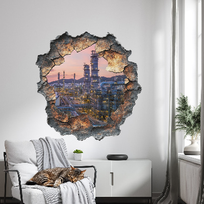 3D wall hole wallpaper 31x31 Refinery towers