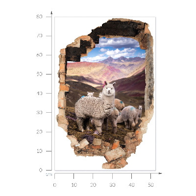 3D wall hole wallpaper 21x31 Alpacas mountains