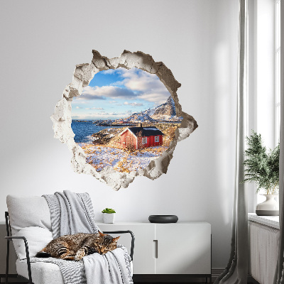 3D wall hole wallpaper 31x30 Winter landscape