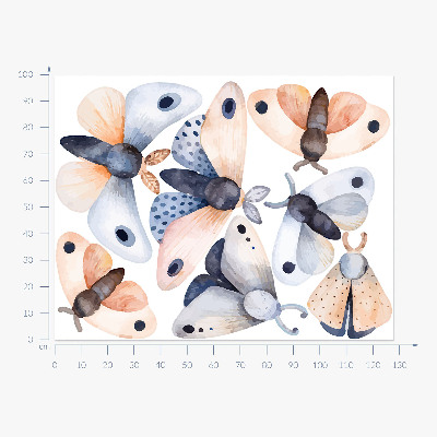 Wall sticker 100x128 Pastel moths in boho style with colorful insects