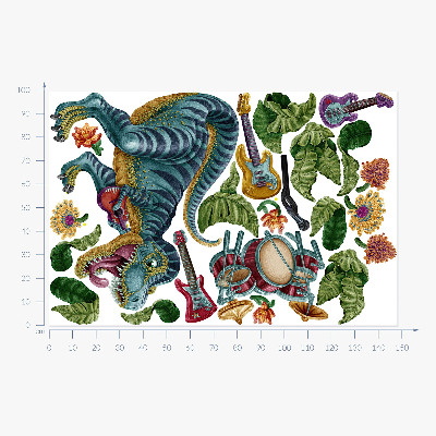 Wall sticker 100x148 Musical cartoon dinosaur with instruments