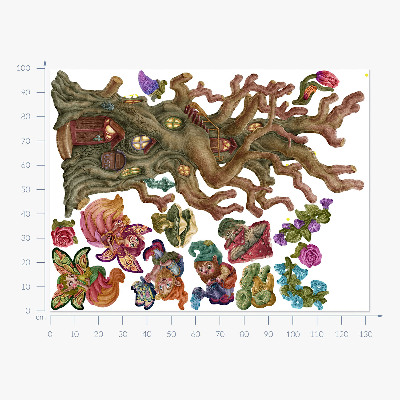 Wall sticker 100x132 Forest fairy creatures and a tree house